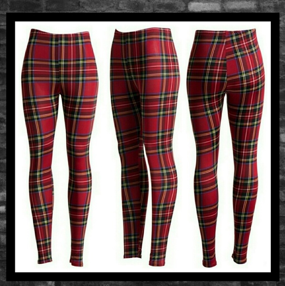 NWT PLUS SIZE Red Punky Plaid FASHIONOMICS Legging - Picture 2 of 2